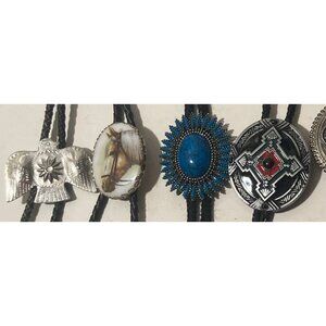 Vintage Lot of 8 Metal Bolo Ties, Eagle, Race Car, Nice Designs, Quality,